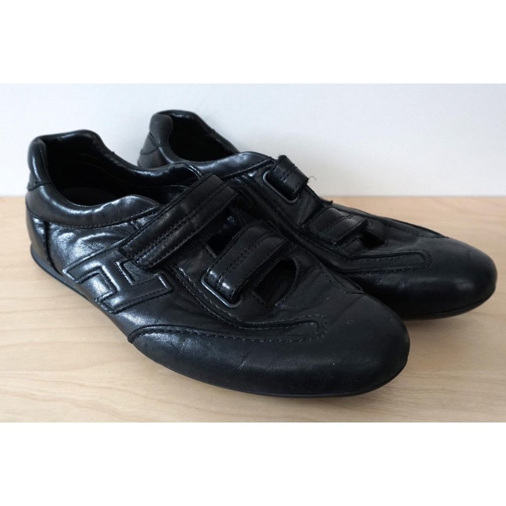 Last Chance! HOGAN Womens Black Leather Hook & Loop Sneakers Shoes